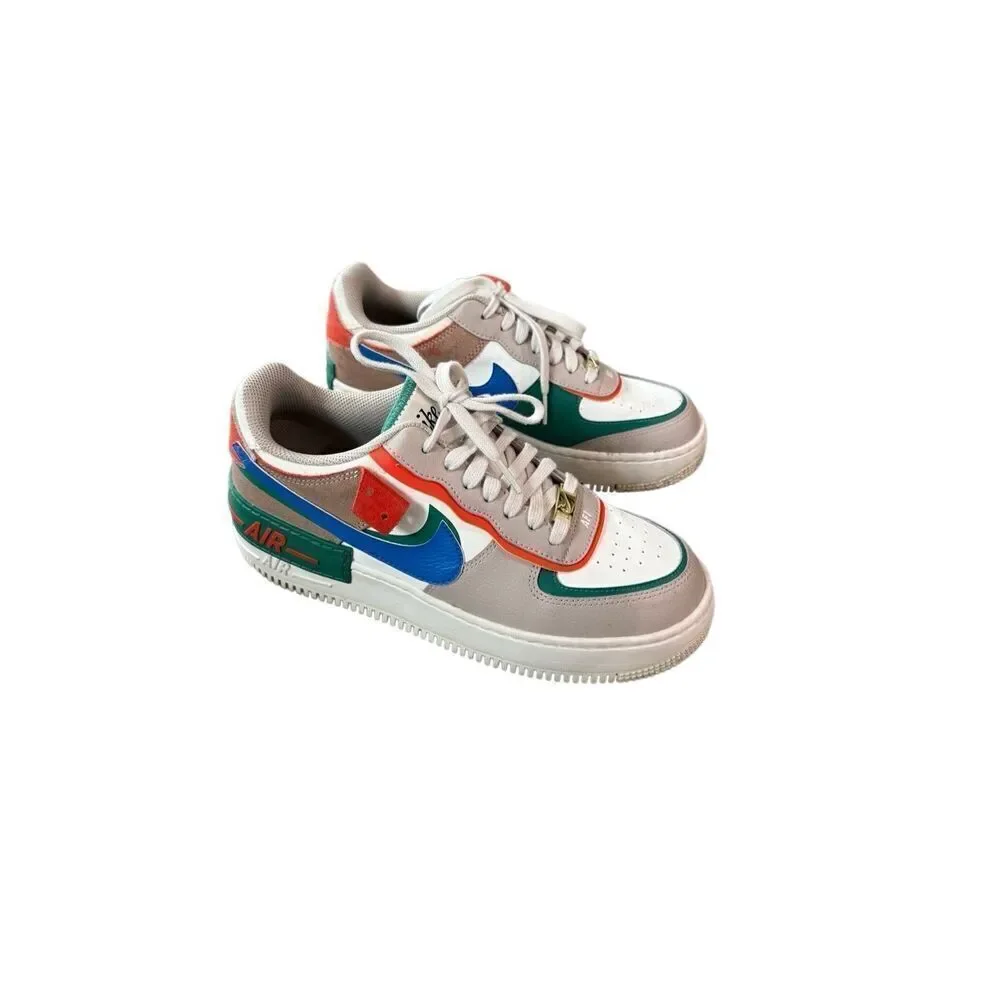 Nike Womens Blue Green Sail Signal Air Force 1 Shadow Sneaker Shoes Size 9.5